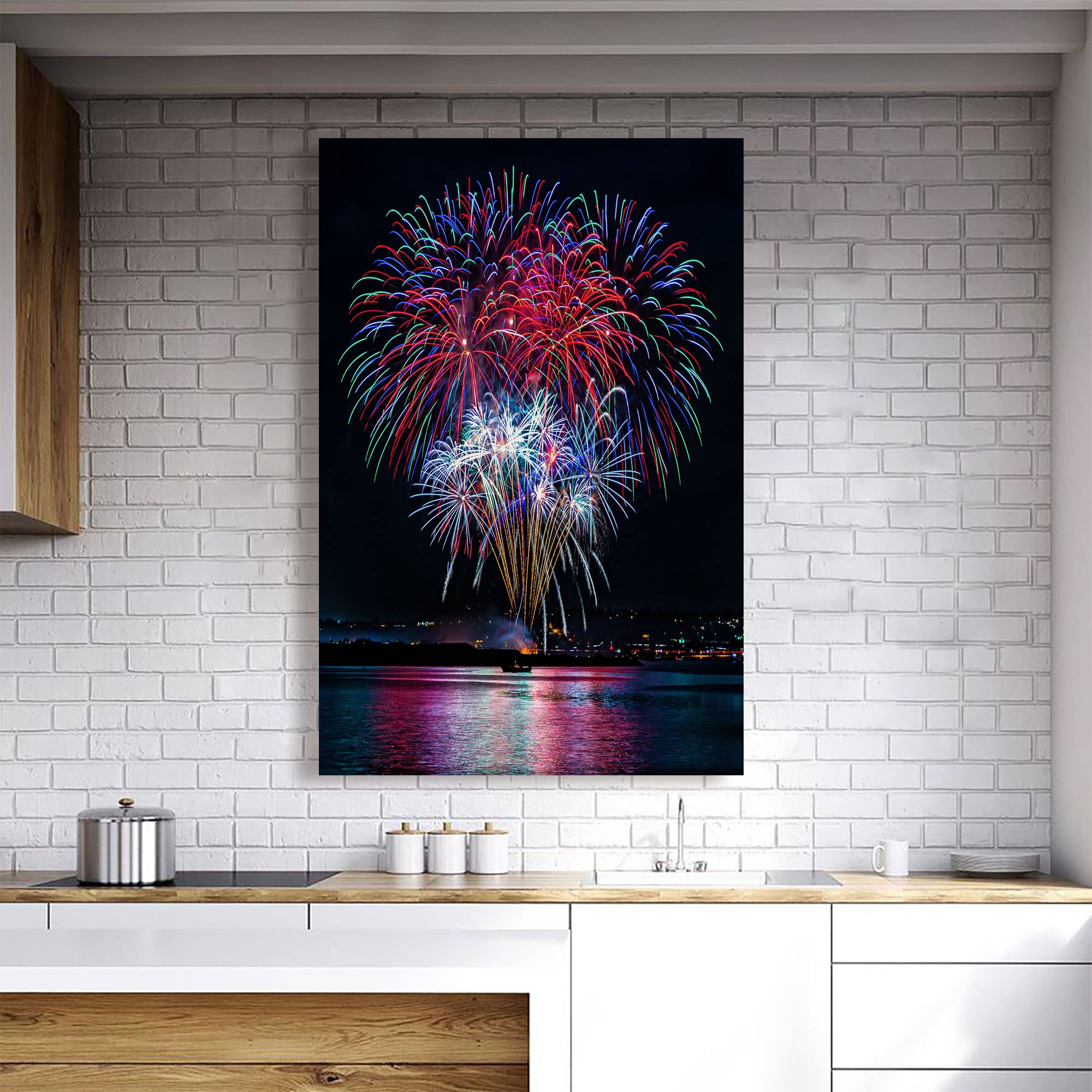 Fireworks Art Canvas Wall Decor - Framed Ready to Hang 15x22 Inch - Modern Home Decor for Living Room, Kitchen, Bedroom - Perfect Gift for Housewarming & Holidays