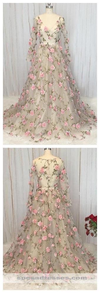 Handmade Floral Long Sleeve Evening Prom Dress for Sweet 16 - Elegant Formal Gown for Homecoming, Ball, and Special Occasions
