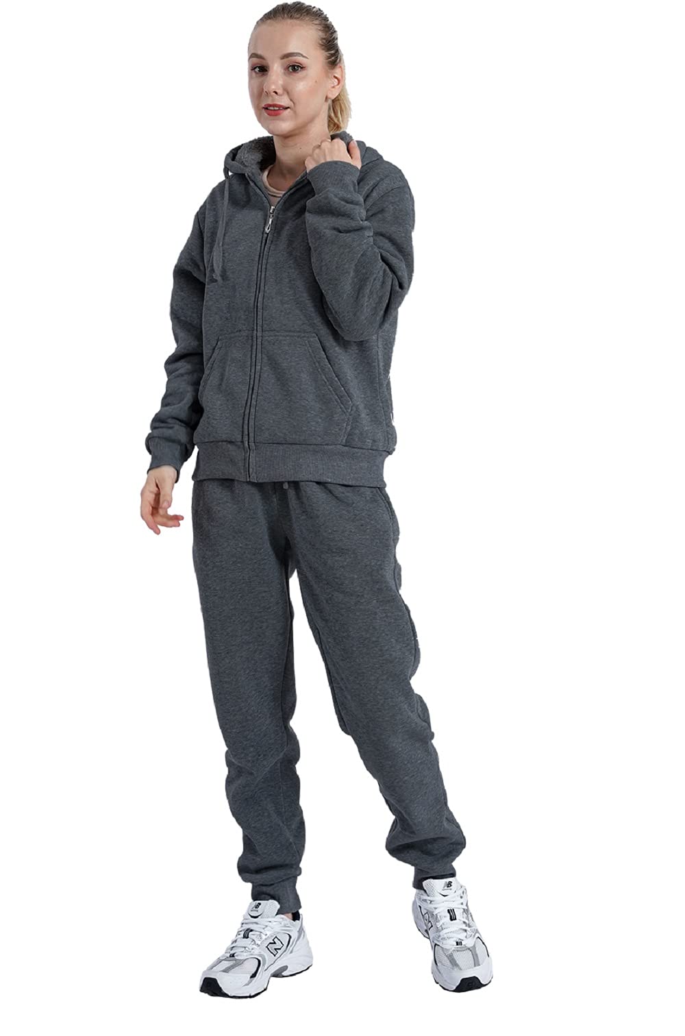 Facitisu Women's 2-Piece Fleece Tracksuit Set - Cozy Pullover Hoodie & Jogger Pants with Pockets | Lounge Wear, Casual Outfit, Athleisure for Home & Gym