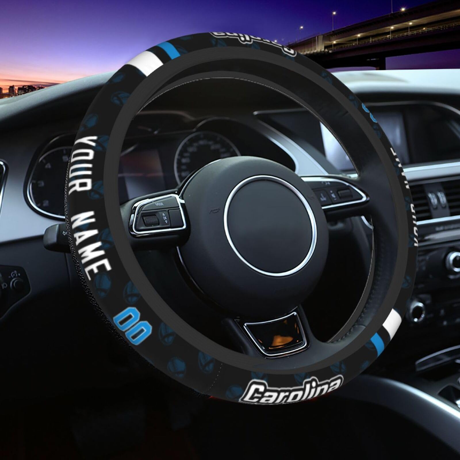 Custom Personalized Football Car Steering Wheel Cover - Anti-Slip, Sweat-Absorbing with Name & Number for Sedan, Truck, SUV, Trailer | Perfect for Sports Fans & Game Day Commutes