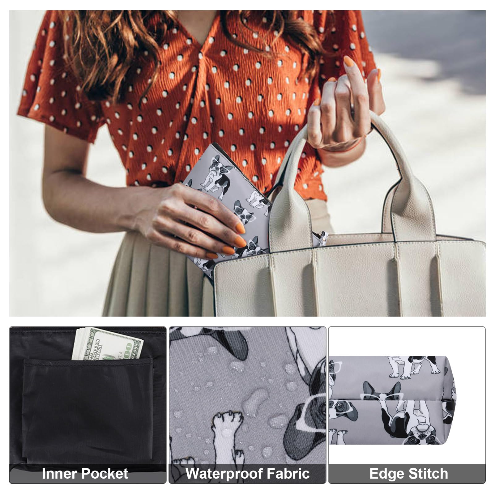 Waterproof Travel Makeup Bag - Small Cosmetic Toiletry Case for Women | Perfect for Vacation, Gym & Daily Use | Cute Dog Pattern Design