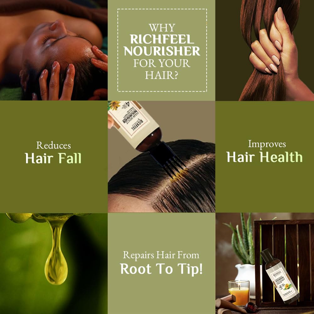Richfeel Hair Root Nourisher & Tonic for Hair Fall Control & Growth - Trichologist Developed Formula | High Concentration Oil-Free & Silicone-Free Treatment (80ml) | Perfect for Thinning Hair, Scalp Care & Daily Hair Regimen