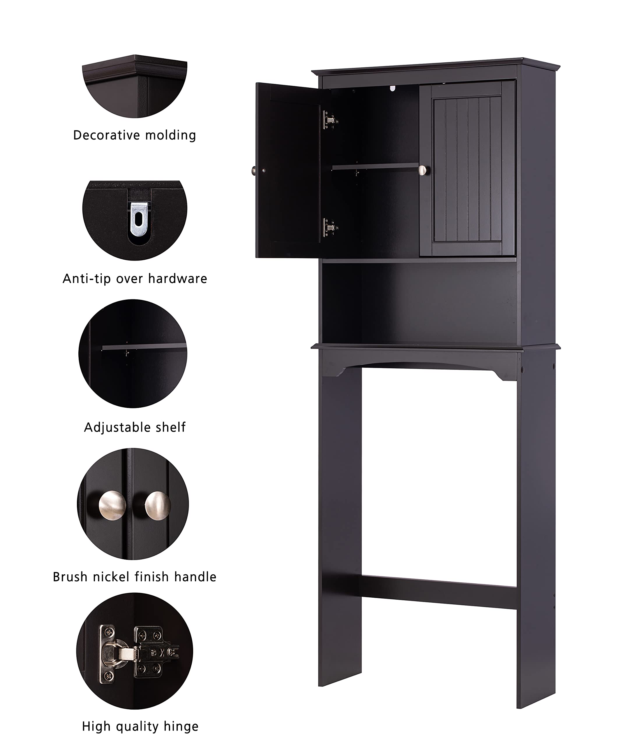 Over The Toilet Storage Cabinet with Adjustable Shelves - Bathroom Organizer with Doors in Espresso Finish | Perfect for Small Bathrooms, Apartments & Powder Rooms