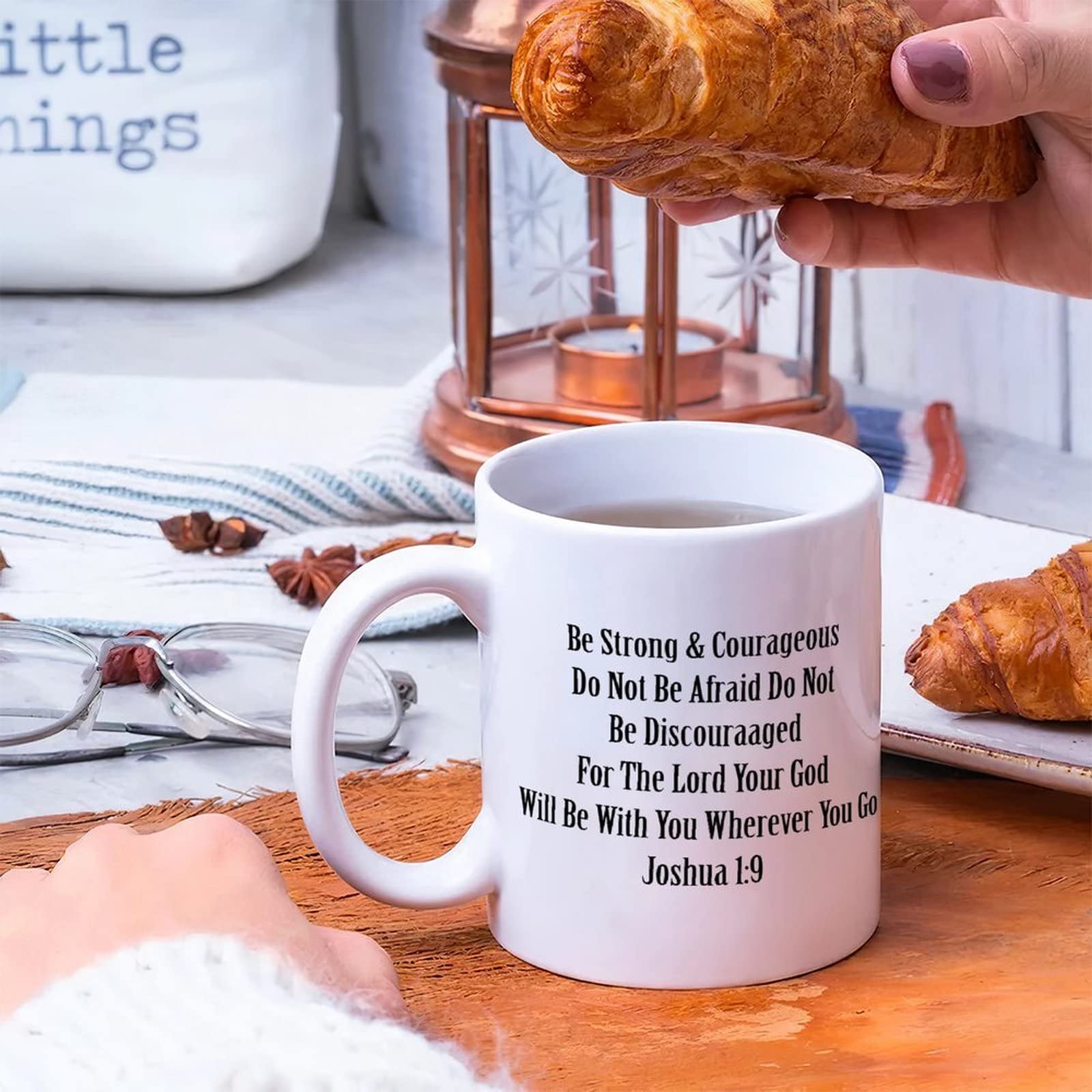 Be Strong & Courageous 11oz Ceramic Coffee Mug - Inspirational Gift for Coworkers, Men & Women - Perfect for Office, Home & Daily Motivation