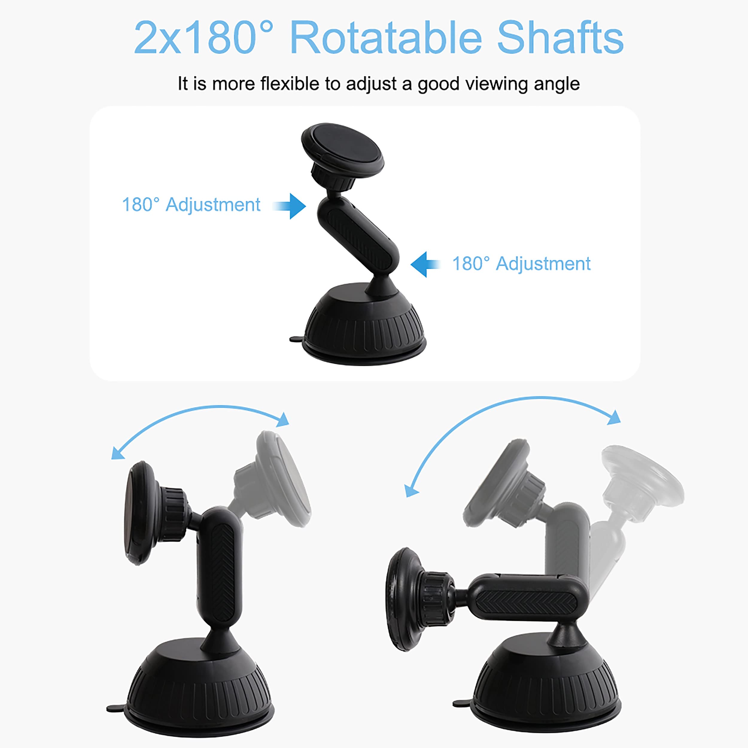 SALEX Universal Magnetic Phone Mount for Car - Adjustable & Rotatable Suction Cup Holder for Dashboard & Windshield - Compatible with Smartphones, Tablets, GPS Devices - Perfect for Hands-Free Driving & Navigation
