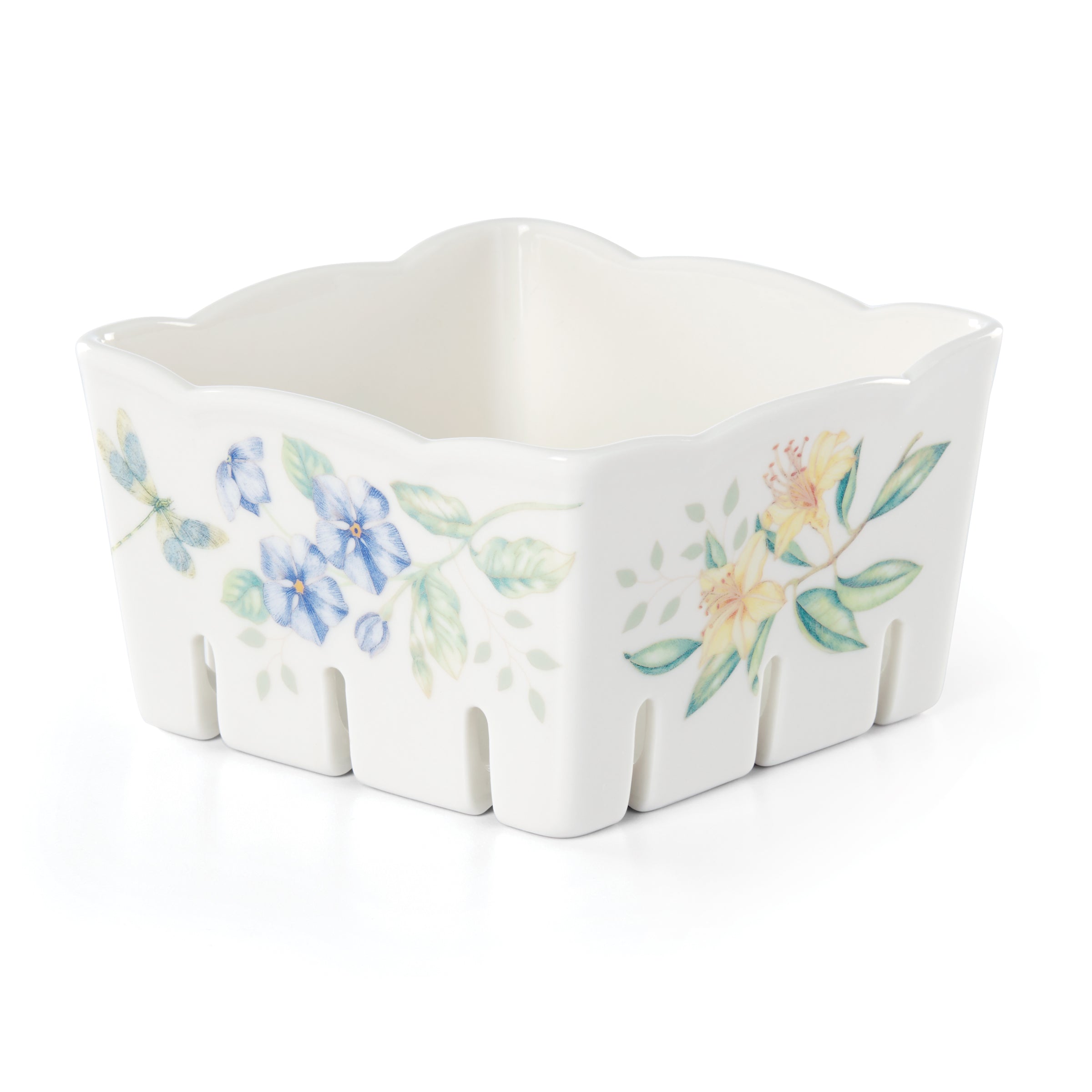 Butterfly Meadow Berry Bowl - Ceramic Fruit Serving Dish for Strawberries, Blueberries, Raspberries - Perfect for Breakfast, Desserts, and Party Snack Display