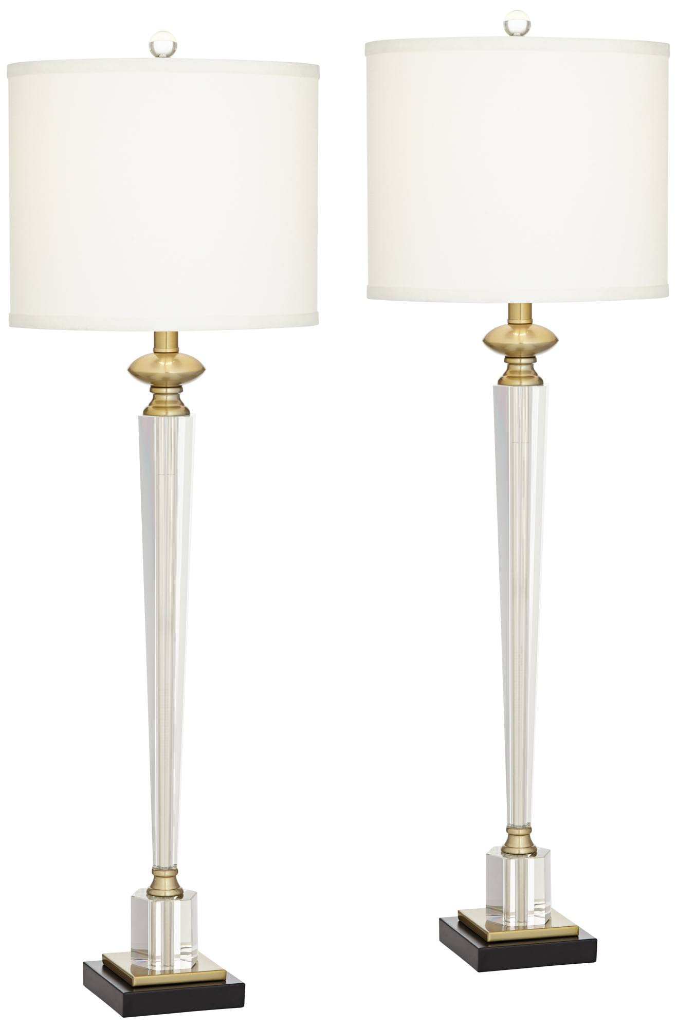 Vienna Full Spectrum Modern Table Lamps - Set of 2 Clear Crystal Glass Hexagonal Column Lamps with White Drum Shade, 38.5