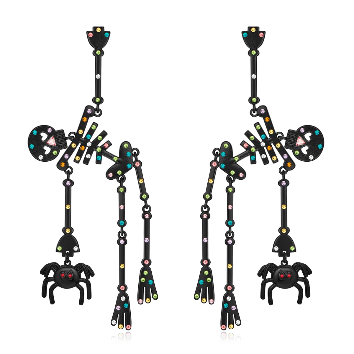 Spooky Halloween Skeleton Earrings for Women - Gothic Skull Drop Dangle Earrings in Black | Perfect for Halloween Parties, Costume Accessories & Gothic Fashion