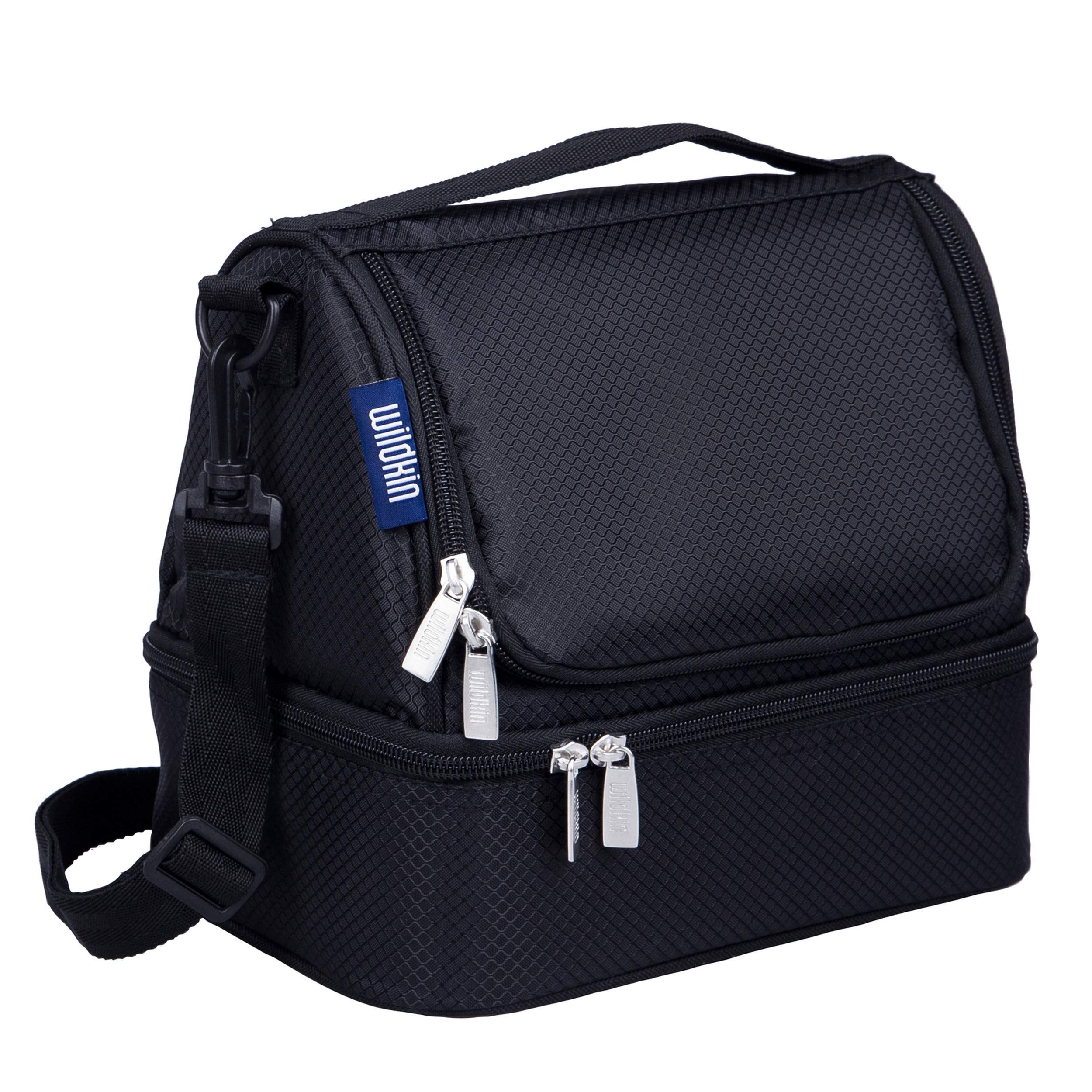Wildkin Insulated Lunch Bag for Kids - 2 Compartment Thermal Lunch Box for School & Travel - Keeps Food Hot or Cold - Durable Rip-Stop Black Design - Perfect for Elementary Students, Picnics & Outdoor Activities