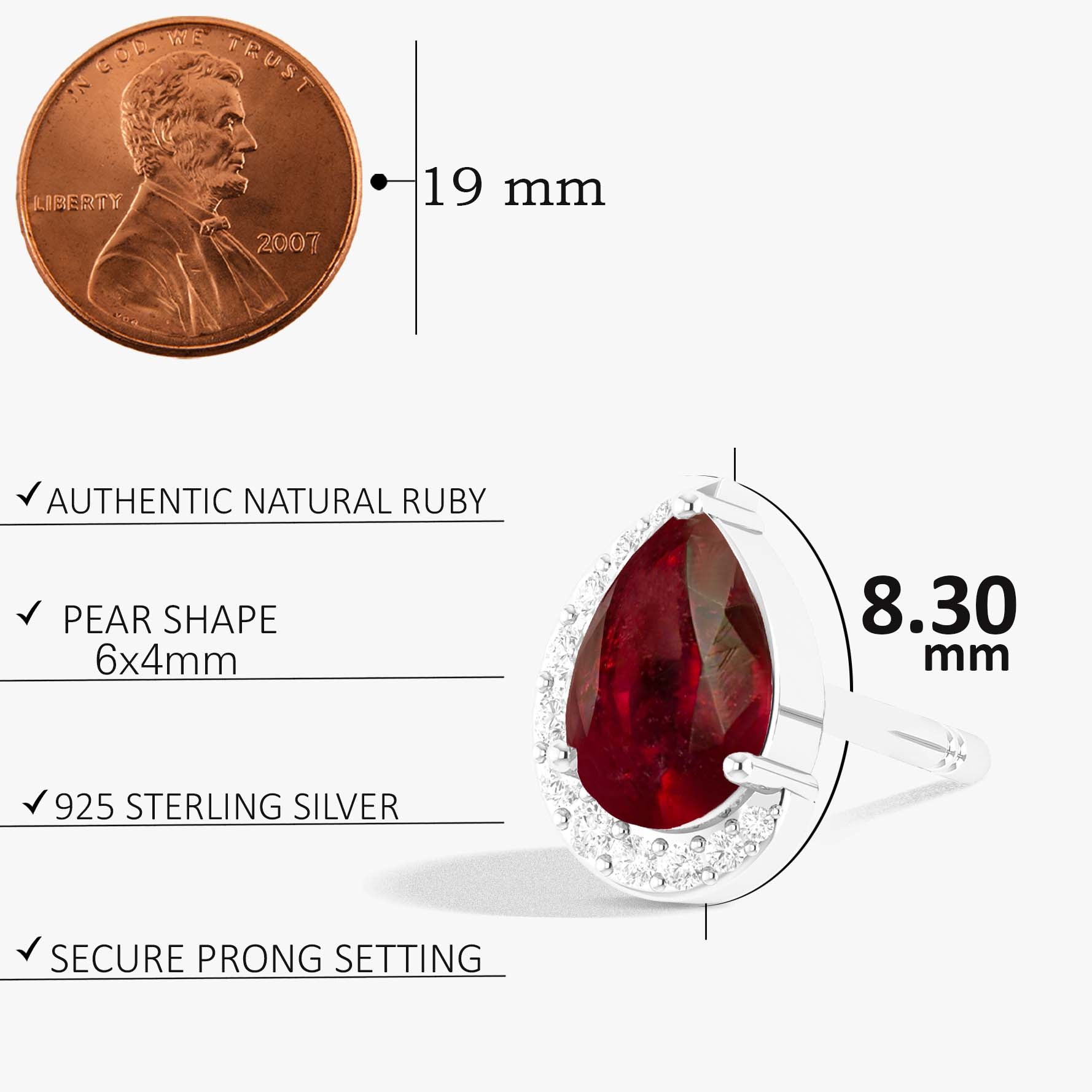 Red Ruby Gemstone Pear Design Stud Earrings for Women – Elegant Jewelry Gift for Birthday, Anniversary & Special Occasions
