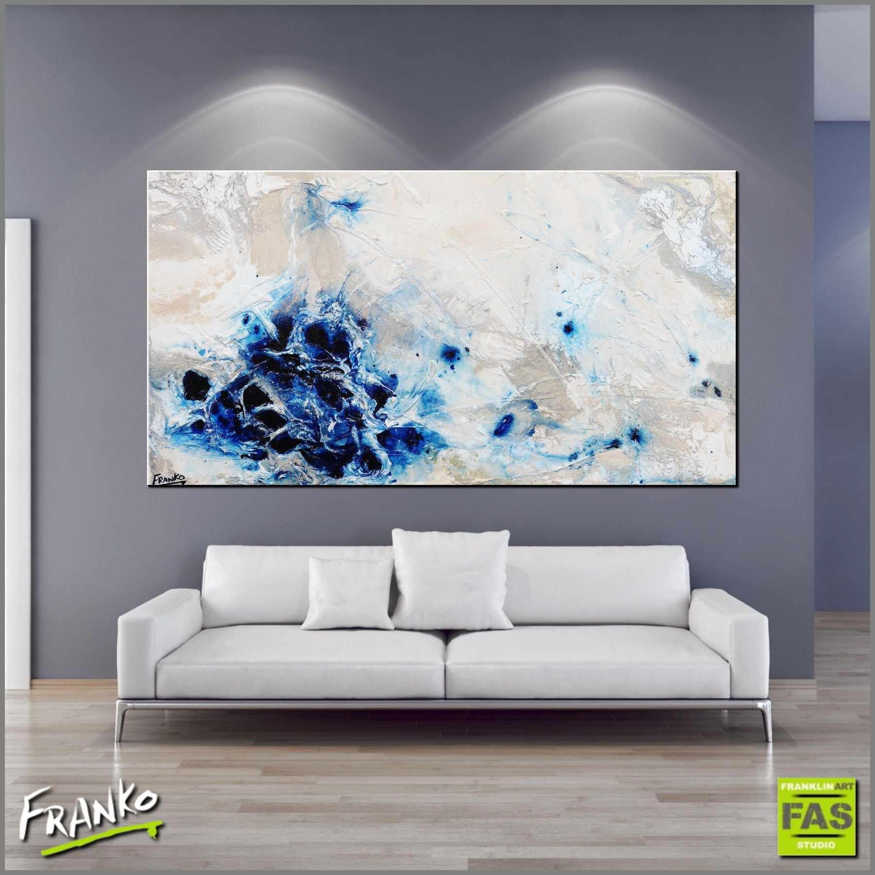 190cm x 100cm Large Blue and White Abstract Canvas Art Painting - Modern Wall Decor for Living Room, Bedroom, Office | Desert Pools Inspired