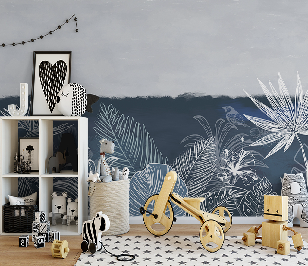 3D Grey Floral Tropical Wallpaper Mural - Peel and Stick Removable Wallpaper for Bedroom, Living Room, Nursery Decor - Waterproof & Easy to Install