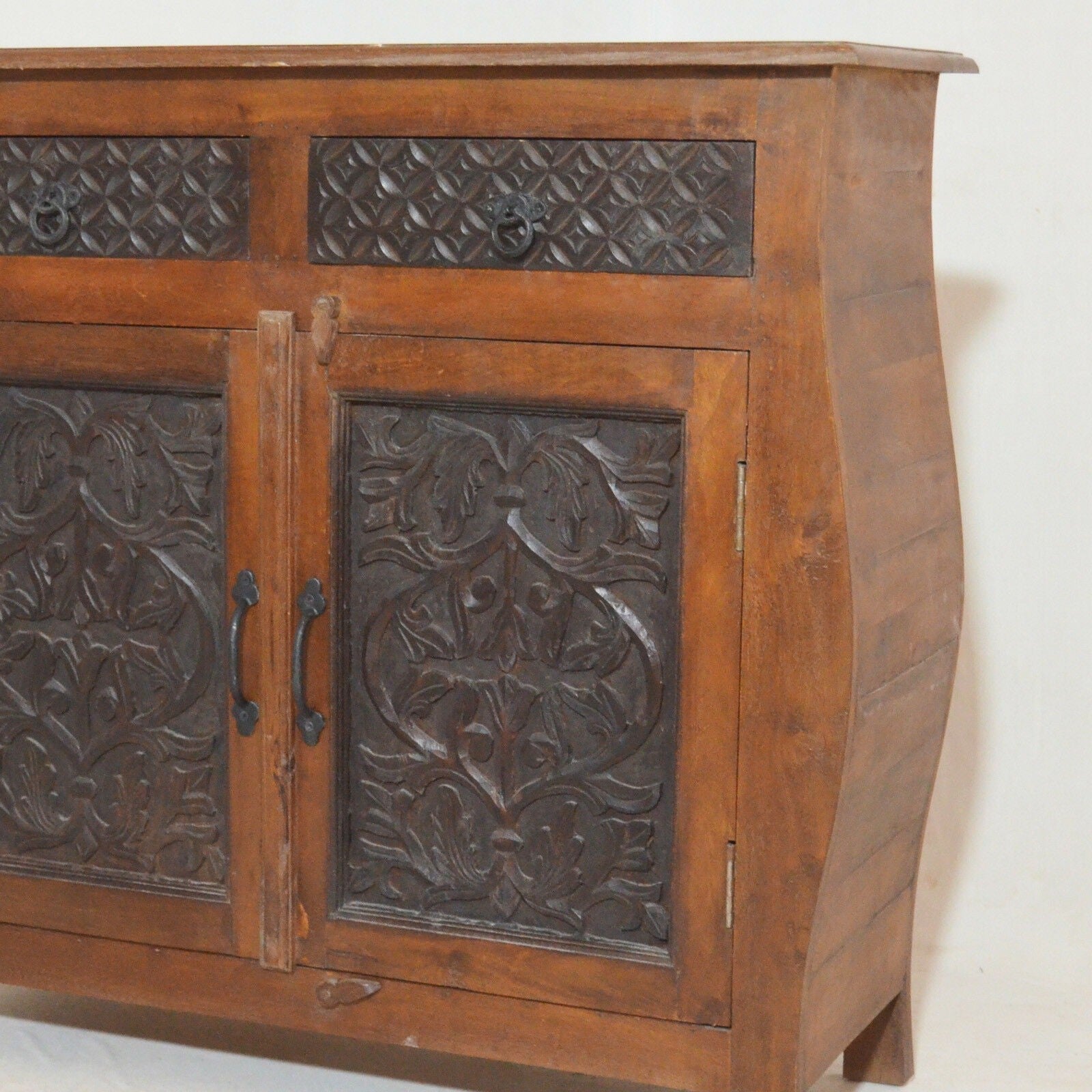 French Colonial Hand Carved Solid Wood Sideboard - Antique Brown Buffet Cabinet for Dining Room, Living Room & Entryway Storage