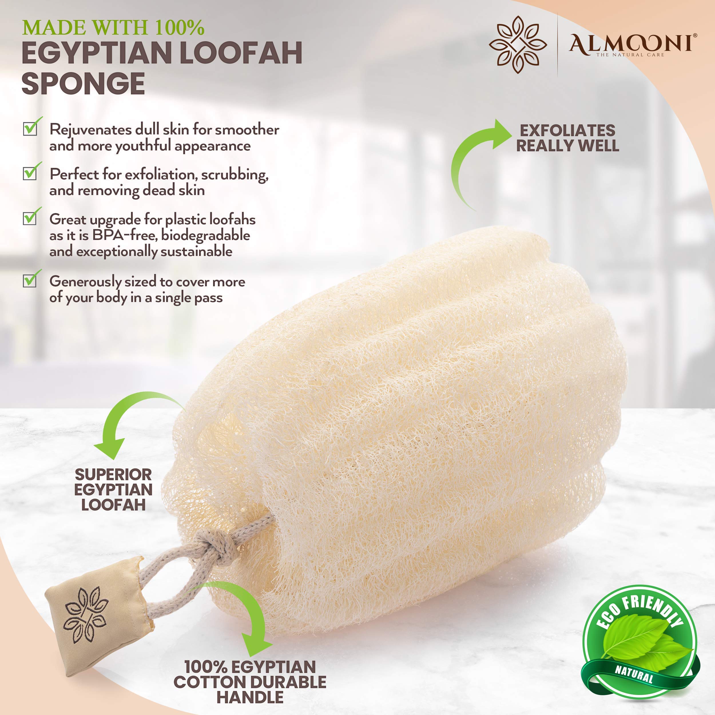 **Premium Natural Egyptian Loofah Sponge - Exfoliating Body Scrubber & Facial Loofah for Smooth, Radiant Skin | 3-Pack for Shower, Spa & Skincare Routine**