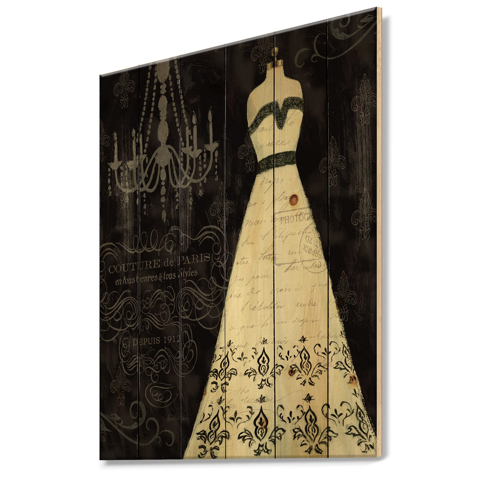 DesignQ French Couture II Traditional Wood Wall Decor - Black Wood Wall Art - Large Fashion Wood Panels Printed on Natural Pine - Perfect for Living Room, Bedroom & Office Décor