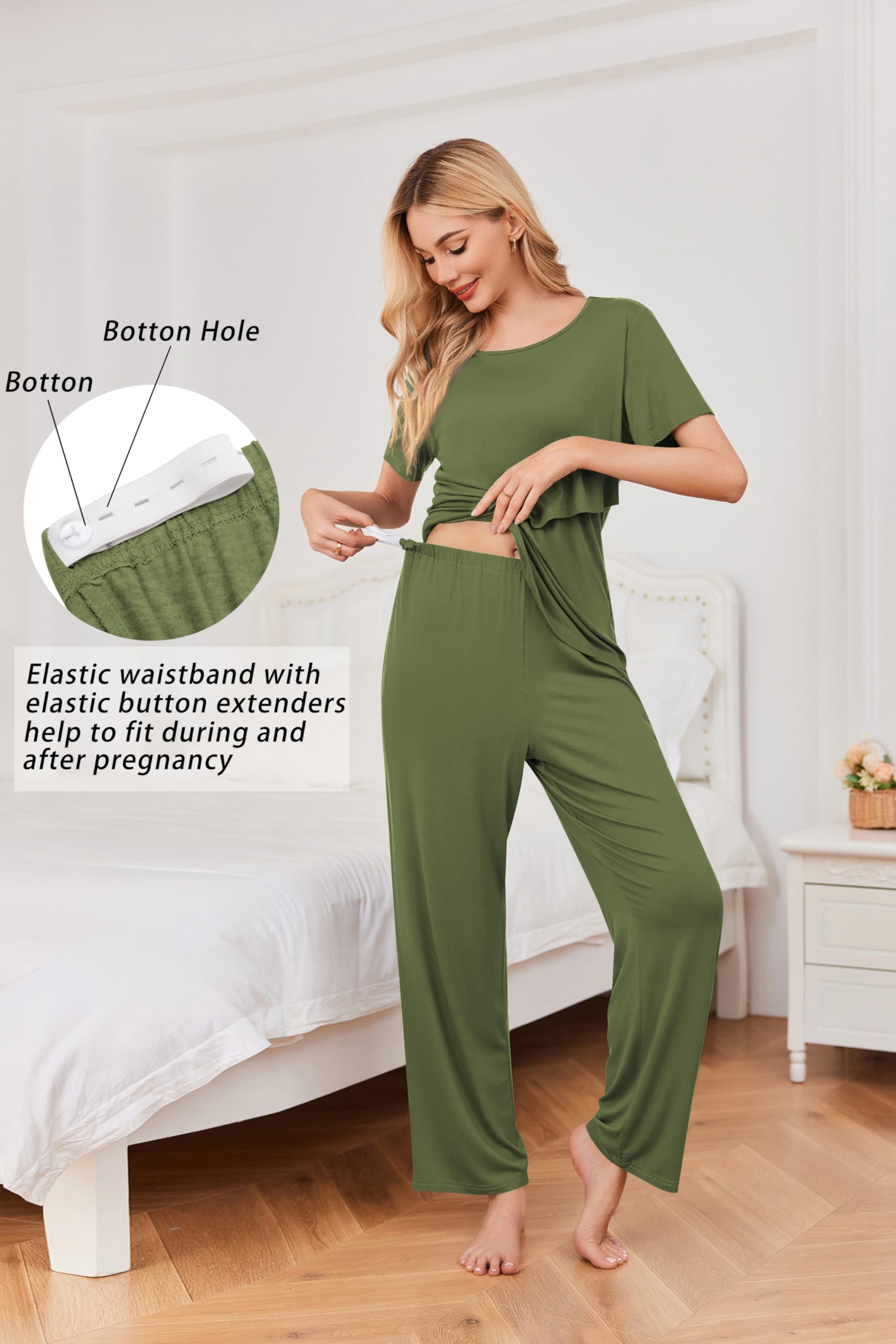 Ekouaer Nursing Pajamas Set - Maternity & Postpartum Sleepwear for Breastfeeding - Home & Hospital Use