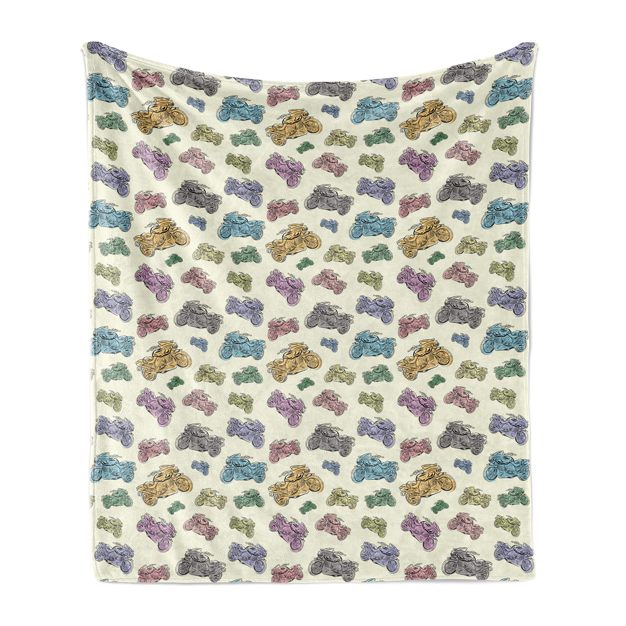 Ambesonne Motorcycle Throw Blanket - Soft Flannel Fleece Blanket with Pastel Racing Motorcycle Design, 70