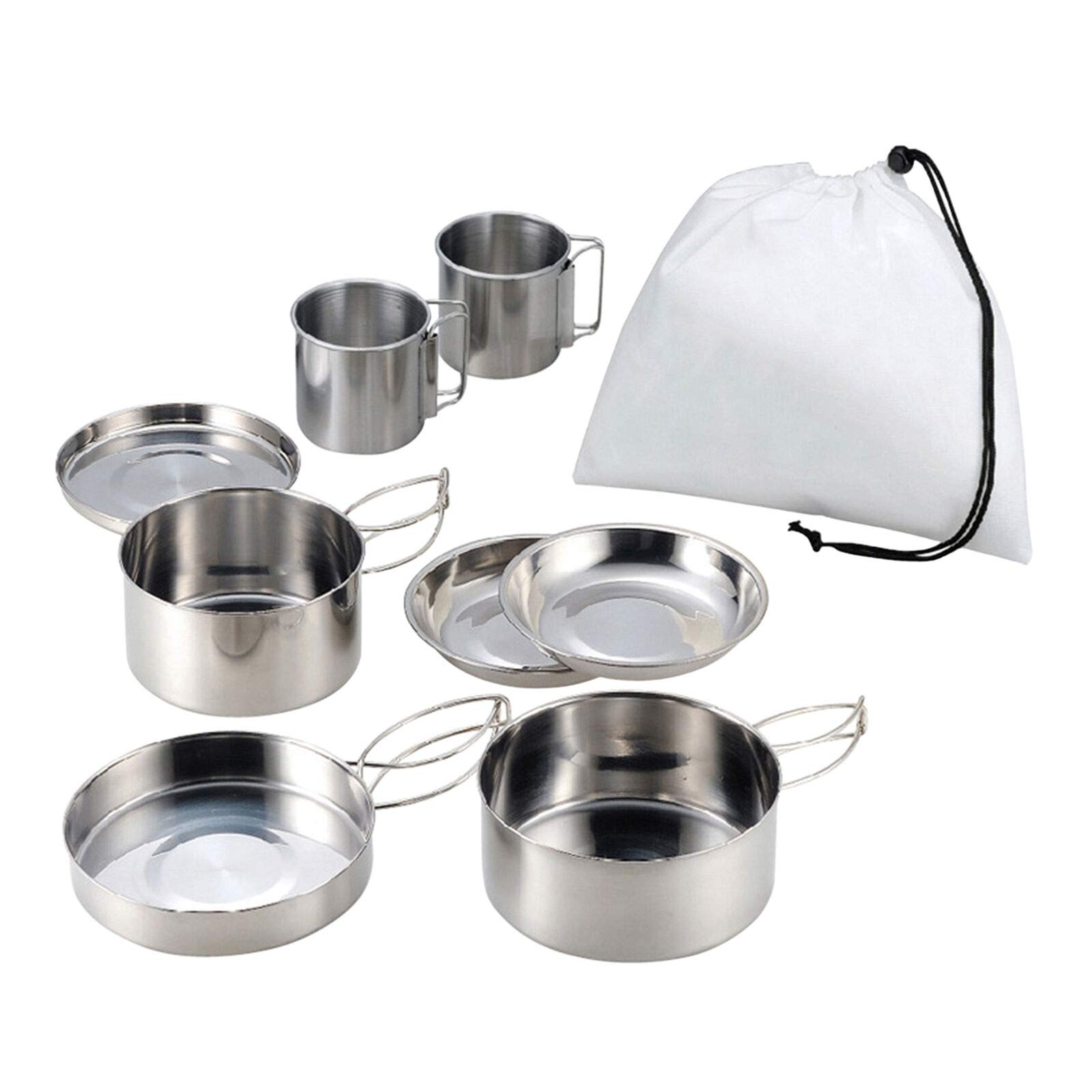 Xingsiyue 8-Piece Stainless Steel Camping Cookware Set - Lightweight Outdoor Pots & Bowls for Hiking, Backpacking, Picnics (5-6 Person) | Perfect for Camping Meals, Mountain Adventures & Family Outdoor Cooking