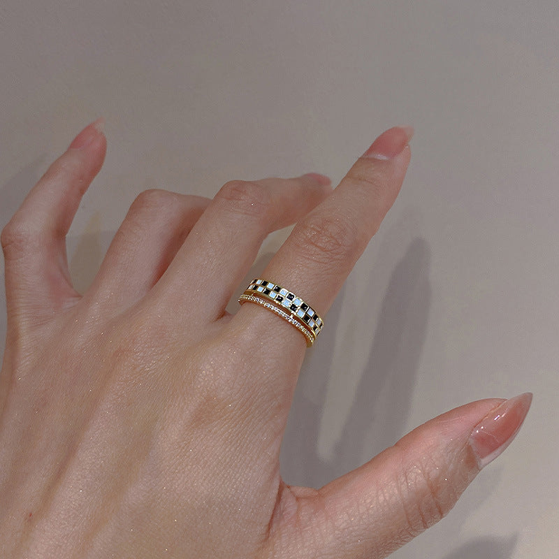 Checkerboard Eternity Layer Band Rings for Women - Stackable Geometric Wedding Rings | HR661 | Perfect for Stacking, Anniversary Gifts & Everyday Fashion Jewelry