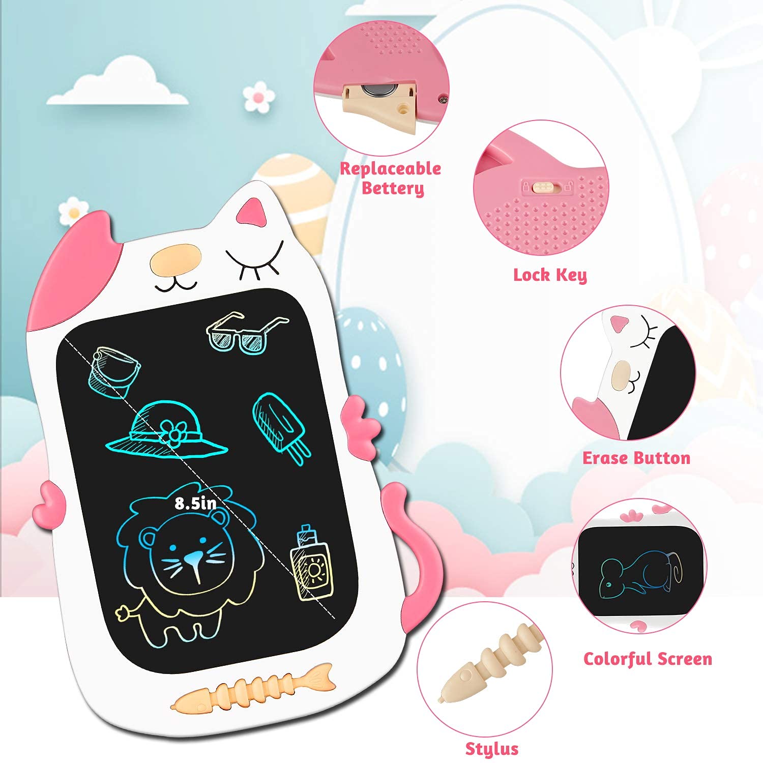 Bravokids 10 Inch LCD Writing Tablet & 8.5 Inch Cat Doodle Board - Educational Drawing Toys for 3-6 Year Old Girls & Boys | Perfect Toddler Gifts for Birthday, Travel & Classroom Learning Activities