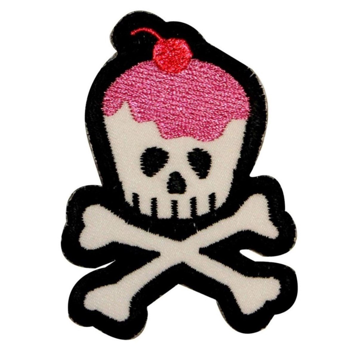 Skull Crossbones Embroidered Iron-On Patch for Biker Jackets, Vests & DIY Projects - Gothic Cupcake Applique for Punk Fashion & Motorcycle Gear