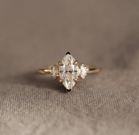 2 Ct Marquise Cut Diamond 3 Stone Solitaire Engagement Ring for Women - 14K Gold Plated 925 Sterling Silver Handmade Promise Ring - Perfect for Proposals, Anniversaries & Romantic Gifts