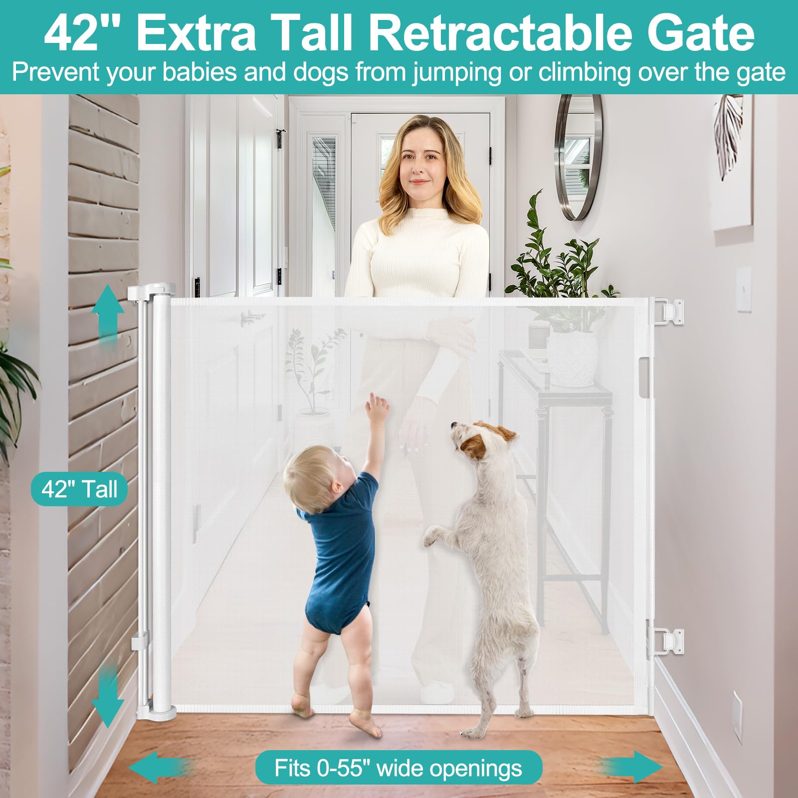 42 Inch Extra Tall Retractable Baby Gate - 55