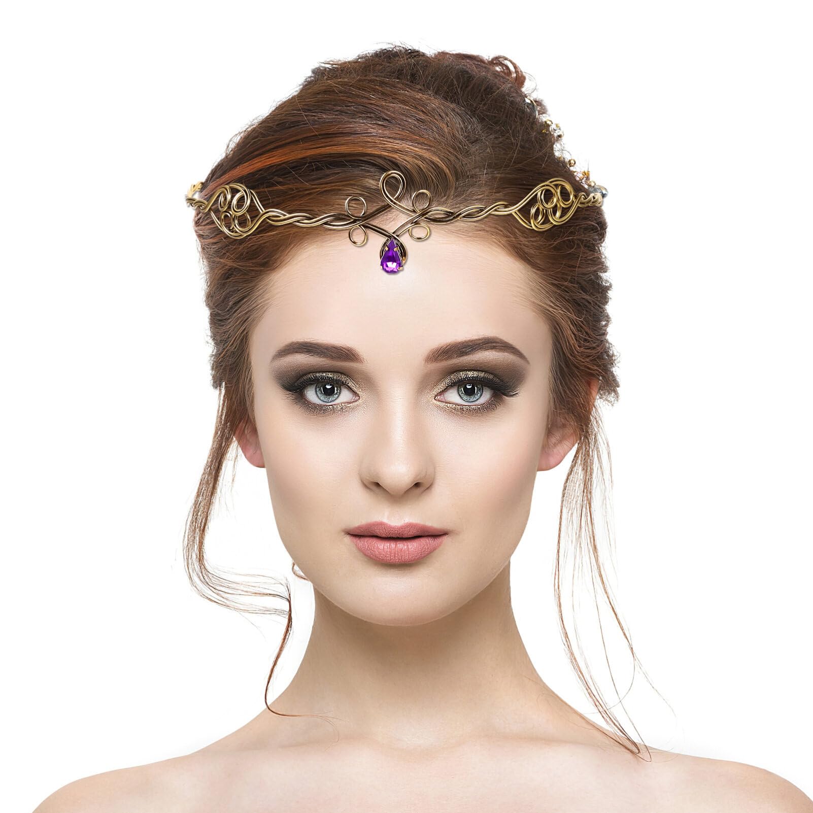 Beavorty Purple Rhinestone Wedding Crown Headband - Crystal Bridal Tiara for Women, Elf Princess Costume Accessories, Birthday Party, Cosplay, Prom & Special Occasions