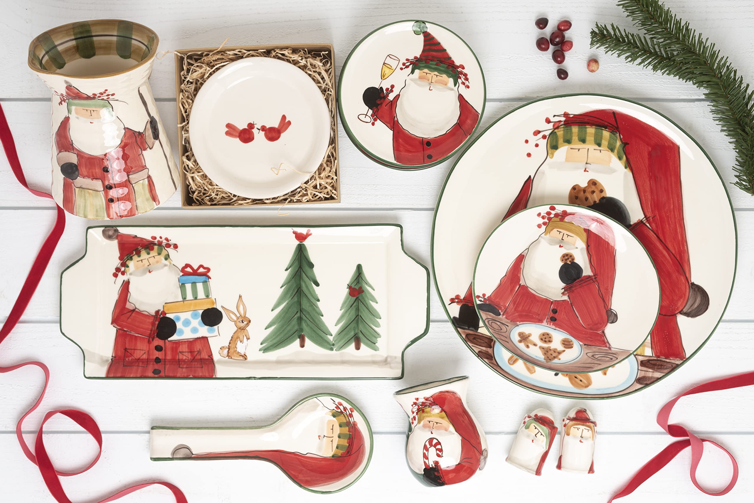 Vietri Old St. Nick Multi-Color Handled Rectangular Platter - 17 Inch Earthenware Serving Plate for Steak, Salad, Dessert & Snacks | Perfect for Holiday Entertaining, Dinner Parties & Buffet Serving