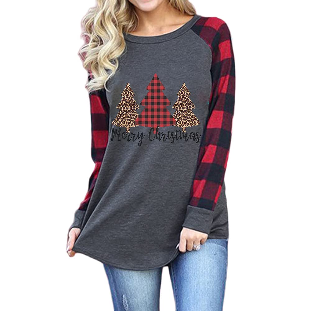 T&Twenties Women's Merry Christmas Buffalo Plaid Baseball Tee - Festive Raglan Sleeve Christmas T-Shirt for Holiday Parties & Family Gatherings