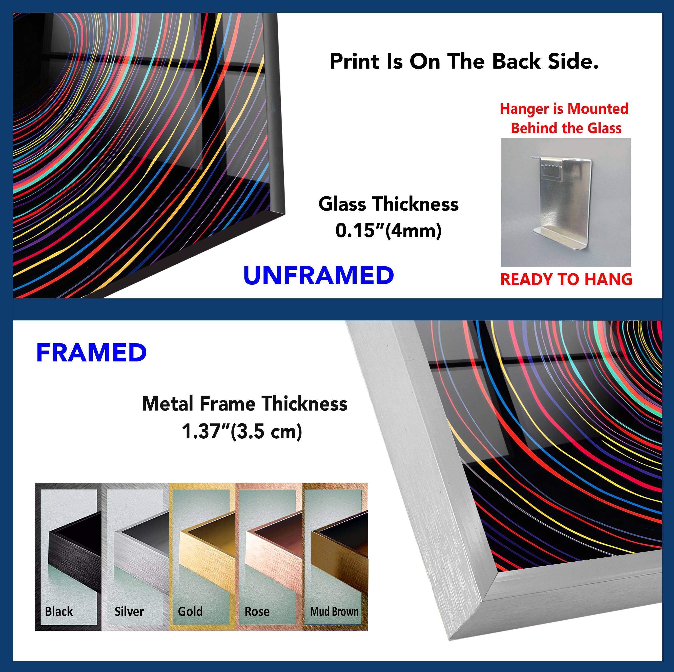 Vibrant Line Circles Tempered Glass Wall Art - Modern Abstract Home Decor for Living Room, Bedroom & Office - Shatterproof & Easy to Clean