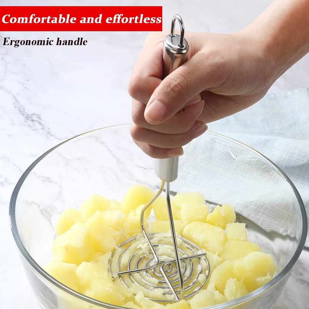 Stainless Steel Potato Masher - Heavy Duty Kitchen Tool for Mashing Potatoes, Vegetables & Fruits - Perfect for Making Mashed Potatoes, Baby Food & Baking