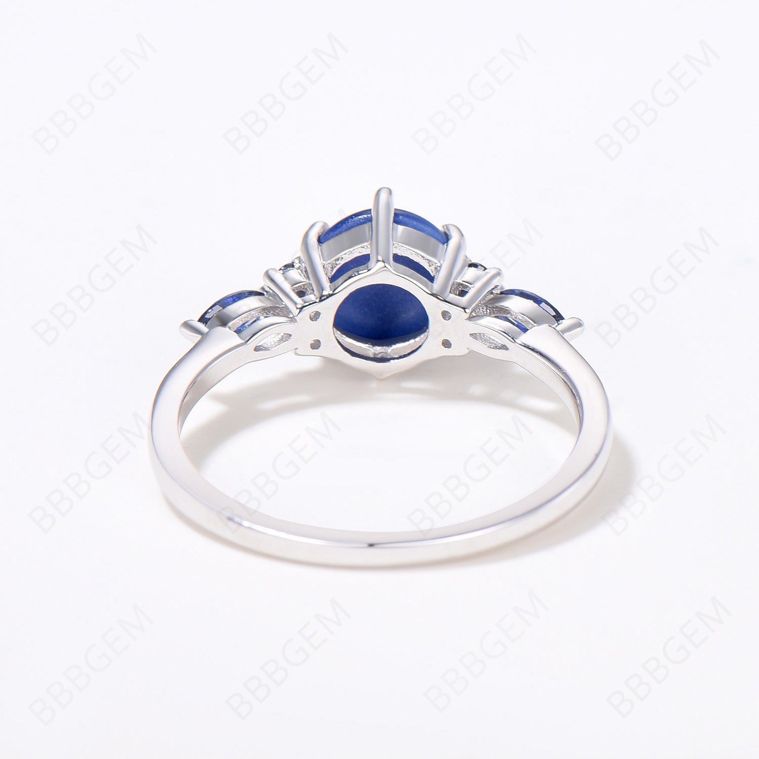 Sterling Silver Blue Lindy Star Engagement Ring - 7mm Round Star Sapphire & 7 Stone Cluster Promise Ring for Women | Perfect for Proposals, Anniversaries & Special Occasions