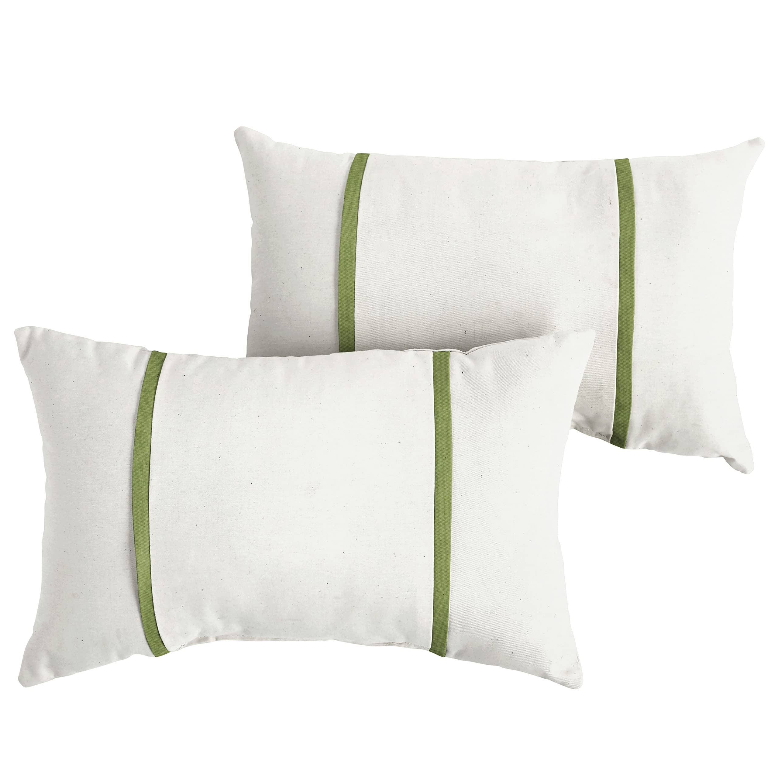 Sorra Home Indoor Outdoor Sunbrella Lumbar Pillows - Set of 2 (12x18 Inches) - Waterproof & Fade-Resistant - Natural Ivory & Cilantro Green - Perfect for Patio, Deck, Poolside & Living Room Decor