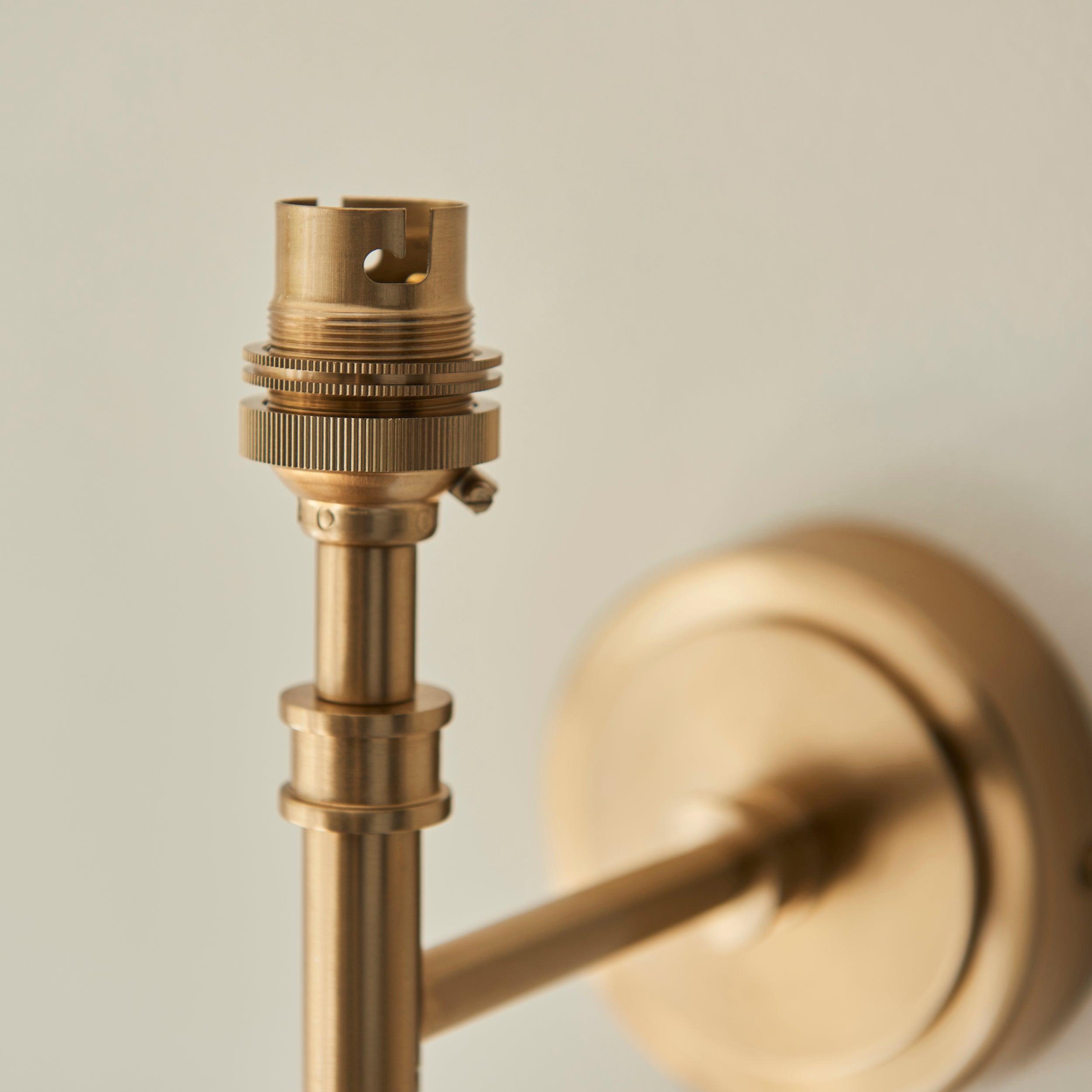 Chester Brass Wall Light with Grey Ripple 16cm Shade - Vintage Sconce for Bedroom, Hallway & Living Room Lighting