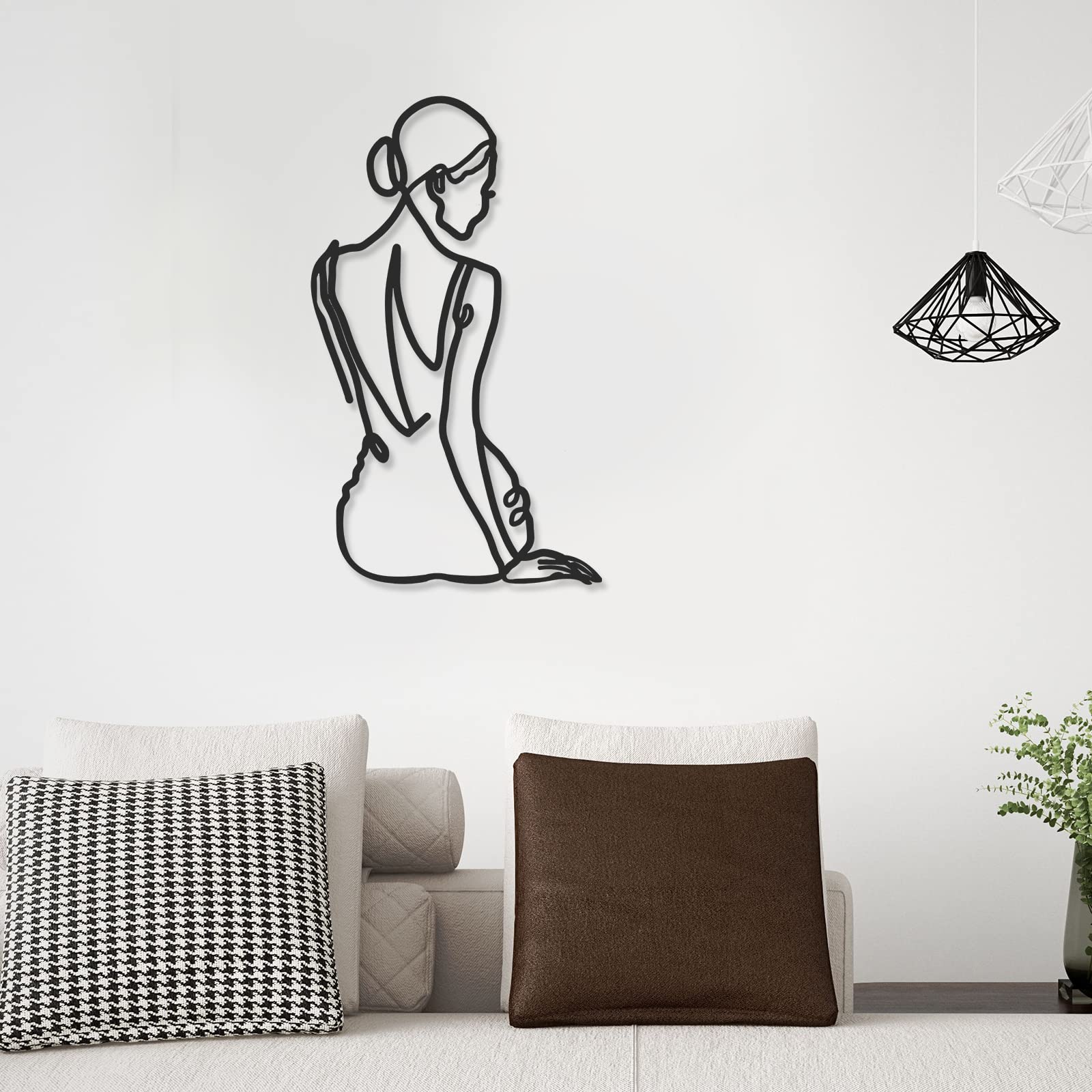 2 Pcs Minimalist Metal Wall Art - Abstract Single Line Woman Silhouette Decor for Bedroom, Living Room, Kitchen & Bathroom | Modern Home Decor for Housewarming, Wedding Gift & Apartment Aesthetic (Elegant Style)