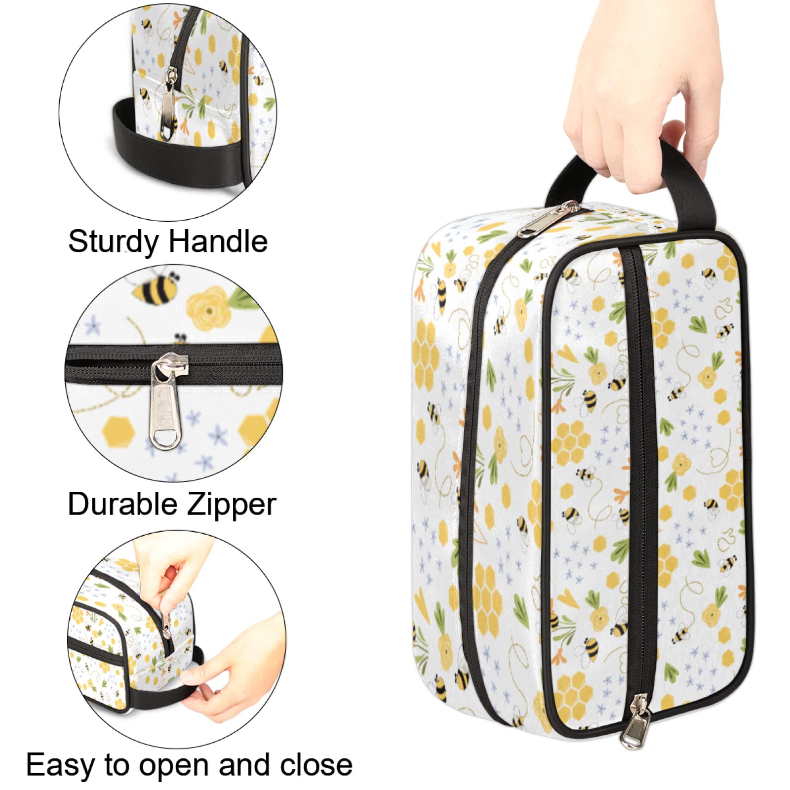 Fly Bee Floral Travel Toiletry Bag - Cosmetic Organizer for Men & Women - Perfect for Showers & Trips