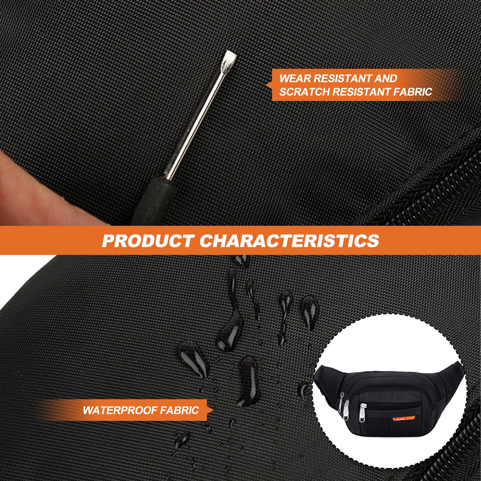Men's Black Fanny Pack Waist Bag - Crossbody Bum Bag with 4 Zipper Pockets, Durable Oxford Cloth for Outdoor Activities, Cycling, Running & Travel