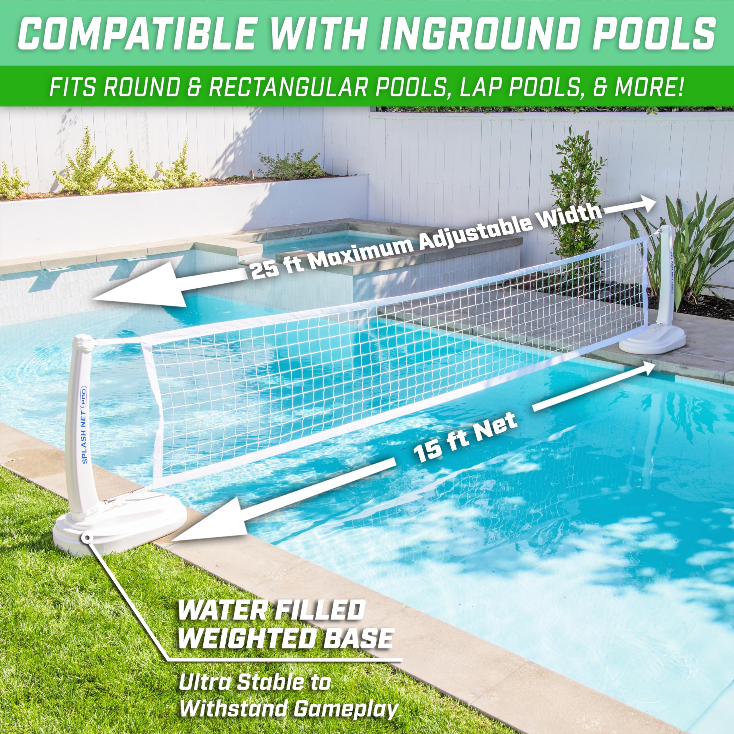 GoSports Splash Net PRO Pool Volleyball Set - Premium Water Volleyball Net with 2 Balls & Pump (Red/White/Blue) | Perfect for Backyard Pool Parties, Beach Games & Summer Water Activities