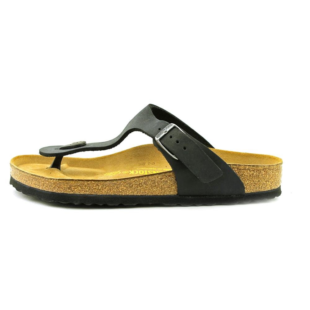 Birkenstock Women's Gizeh Black Oil Leather Sandals - Comfortable Cork Footbed Slides for Casual Wear, Beach & Summer Outfits