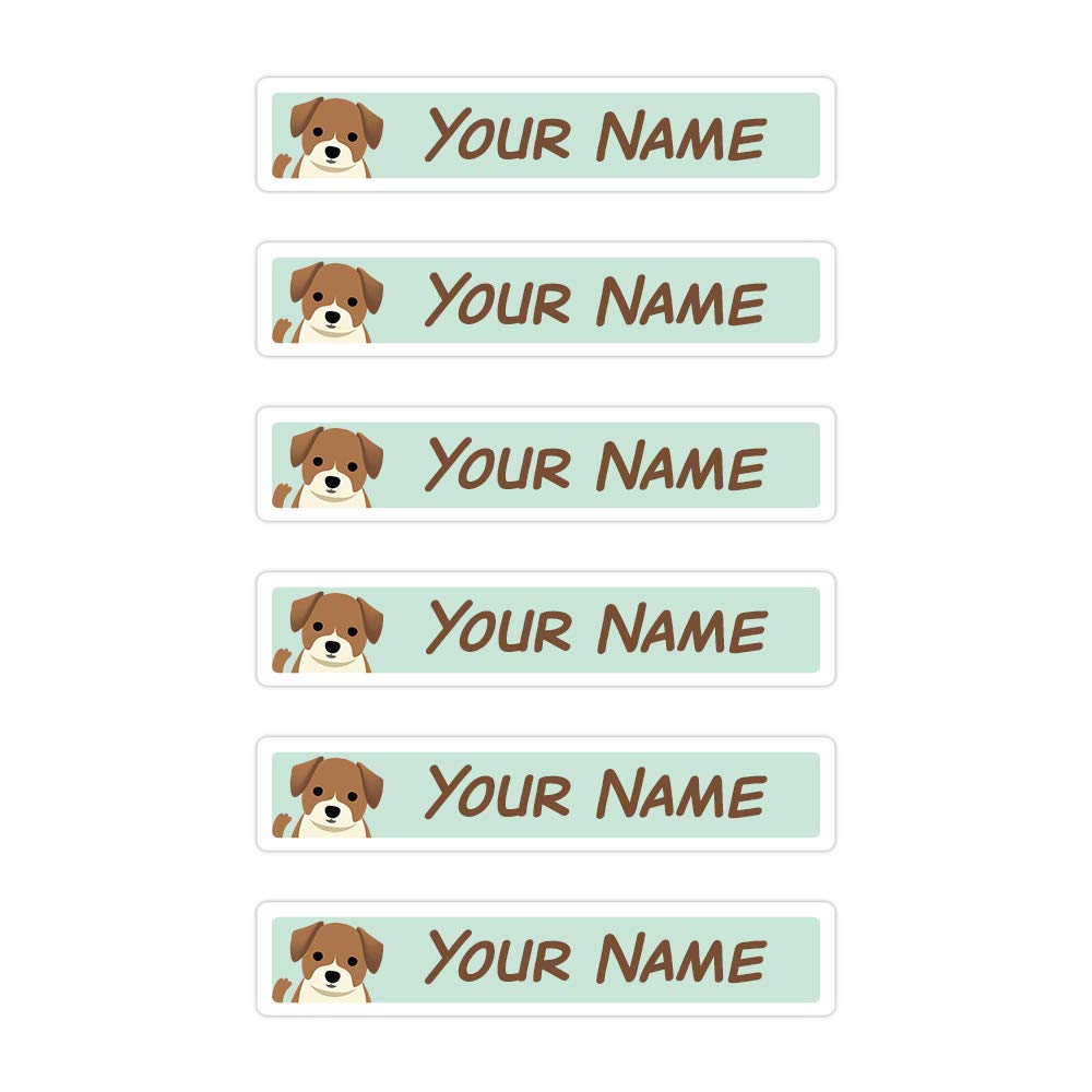 Waterproof Personalized Name Labels - 80 Skinny Peel & Stick Dog Design Tags for Kids, Pets & School Supplies | Durable, Customizable Stickers for Lunchboxes, Water Bottles & Backpacks