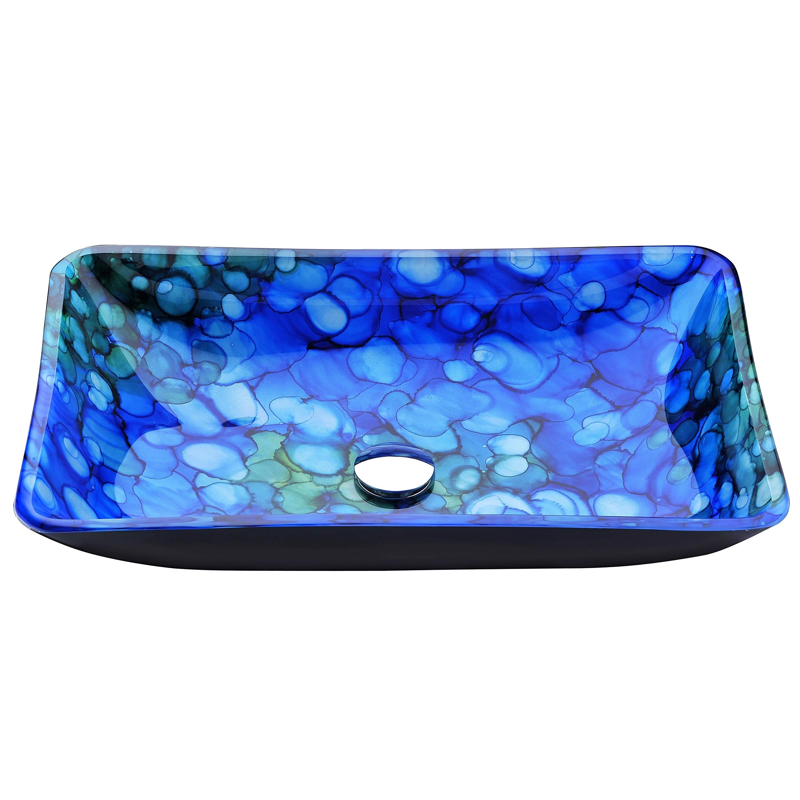 Deco-Glass Blue Vessel Sink with Premium Glass Finish - Modern Bathroom Vanity Sink for Contemporary Home Decor