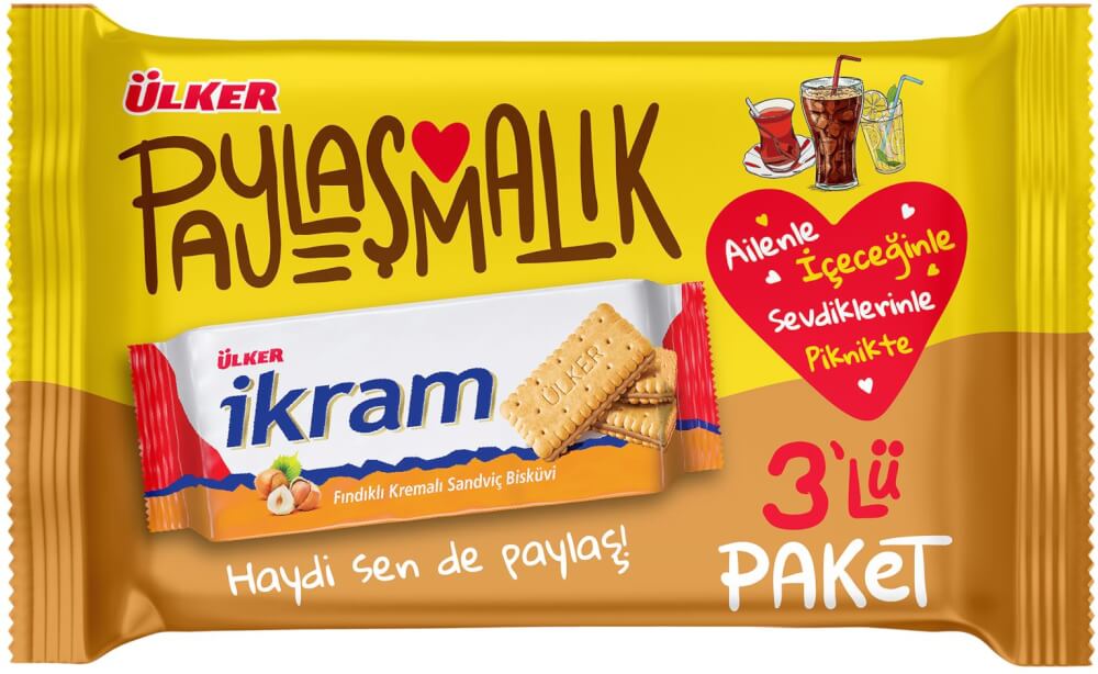 Ulker Ikram Cocoa Sandwich Biscuits 8.9oz (252g) - Delicious Chocolate Filled Cookies for Snacking, Tea Time & Gifts
