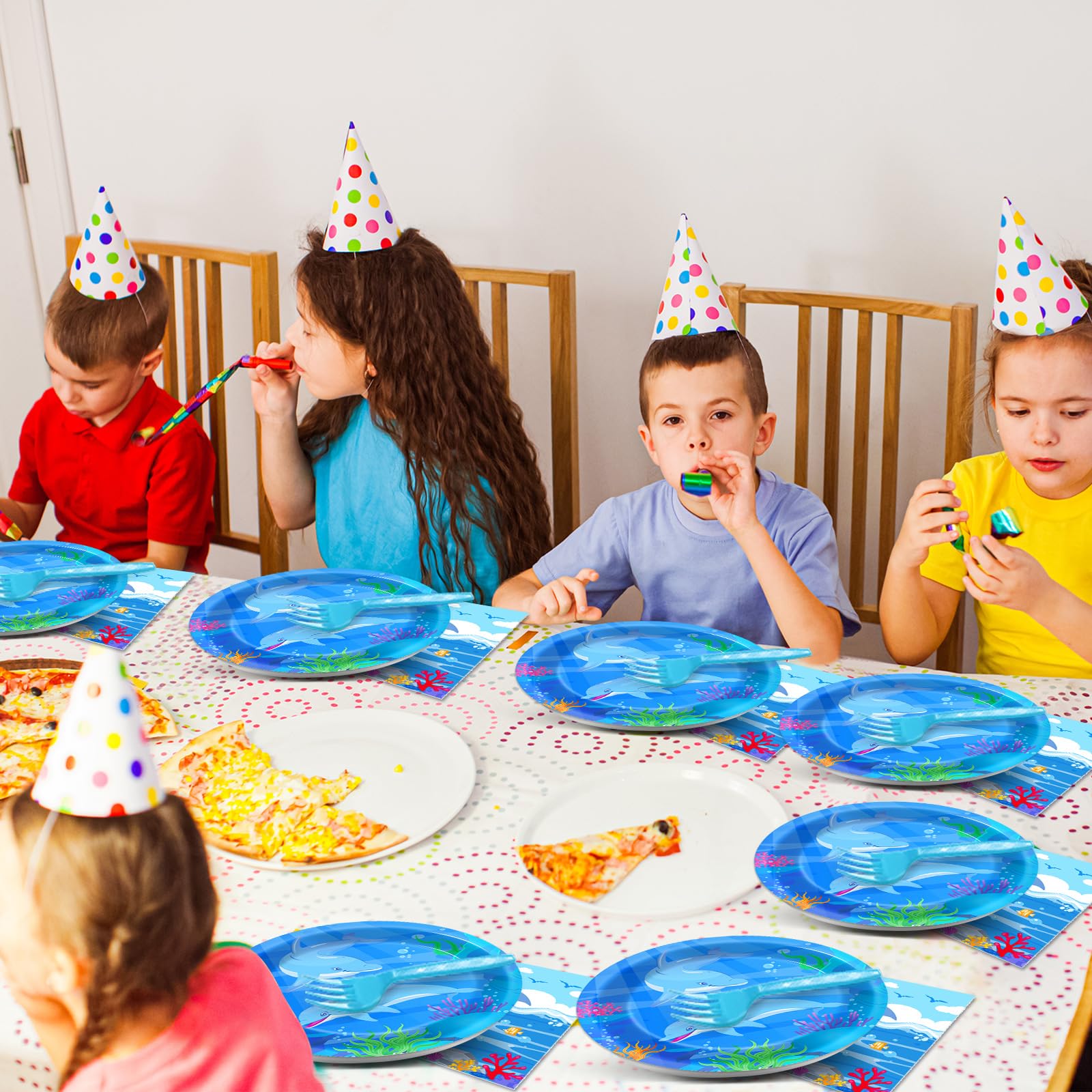 96 Pcs Dolphin Party Supplies Set - Ocean Themed Disposable Plates, Napkins, Forks - Blue Under the Sea Birthday Party Decorations for Baby Shower, Dessert Tableware (Serves 24 Guests) - Perfect for Beach Parties, Nautical Events & Kids Birthday Celebrations