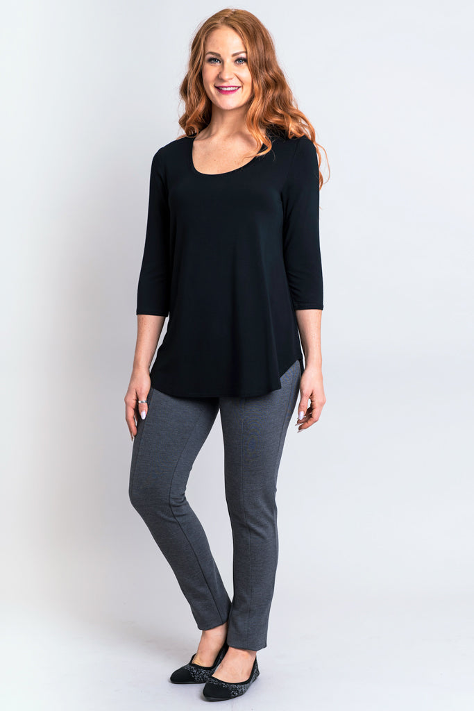 Jazz 3/4 Sleeve Top for Women - Soft Bamboo Fabric Black Shirt - Perfect for Dance, Yoga & Casual Wear