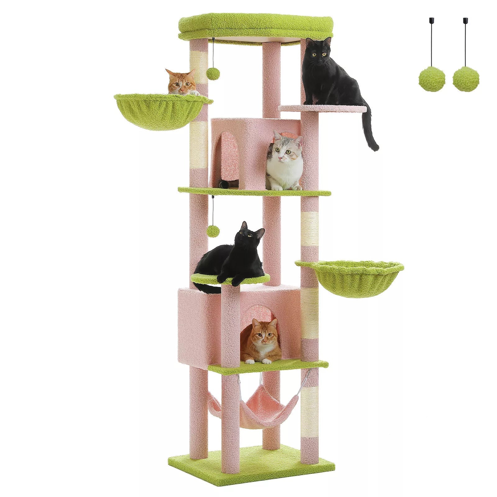 Large 181cm Cat Condo for Indoor/Outdoor Use - Pink & Green Pet Playhouse with Scratching Posts | Perfect for Gardens, Patios & Home Decor