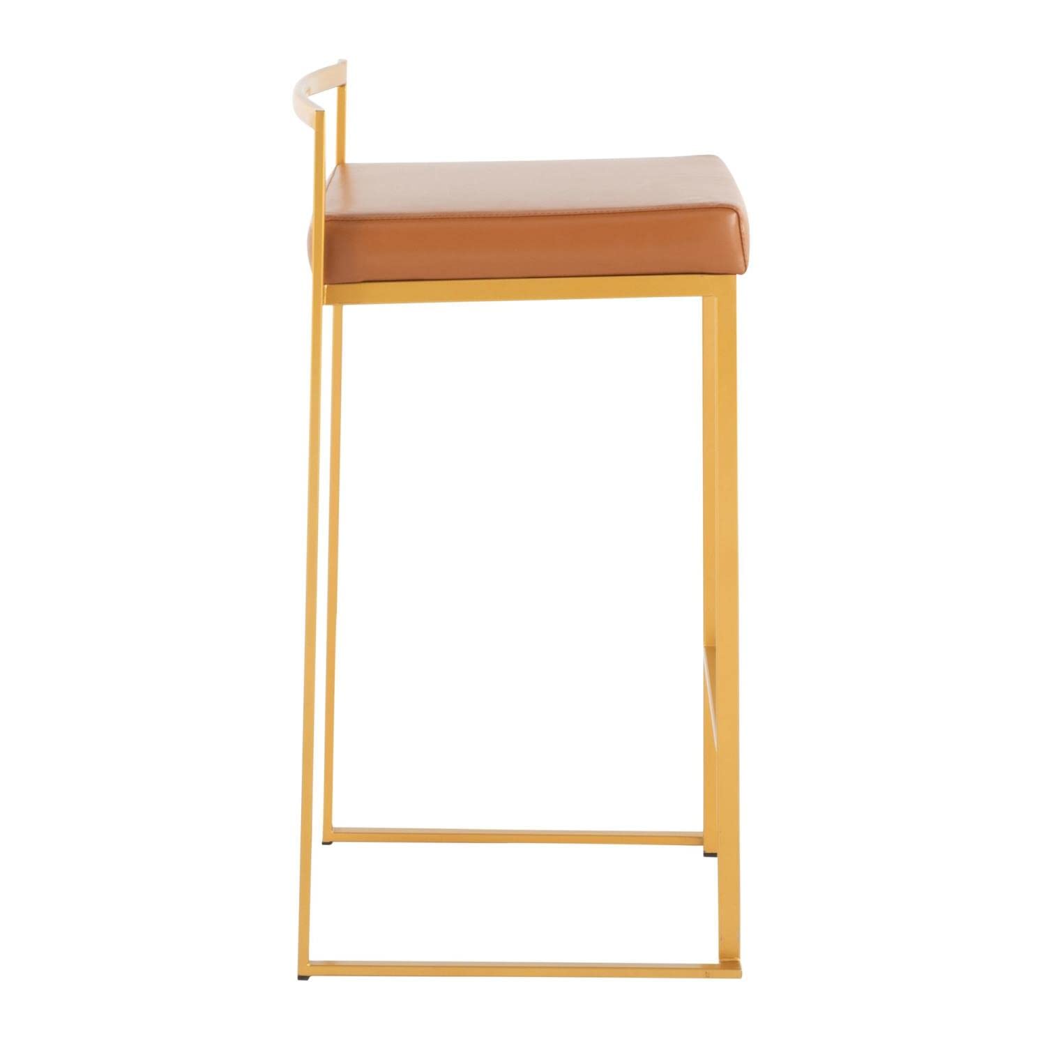 Gold Metal Fuji Stacker Counter Stools - Set of 2 Kitchen Island Bar Stools, Counter Height Chairs for Breakfast Nook, Dining & Entertaining