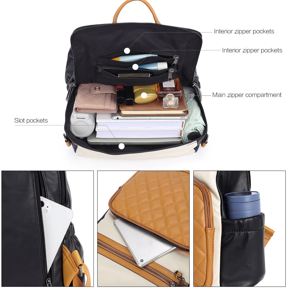 CLUCI Leather Backpack Purse for Women - Fashion Travel Shoulder Bag with Tassel (Yellow/White) for Work & Weekend
