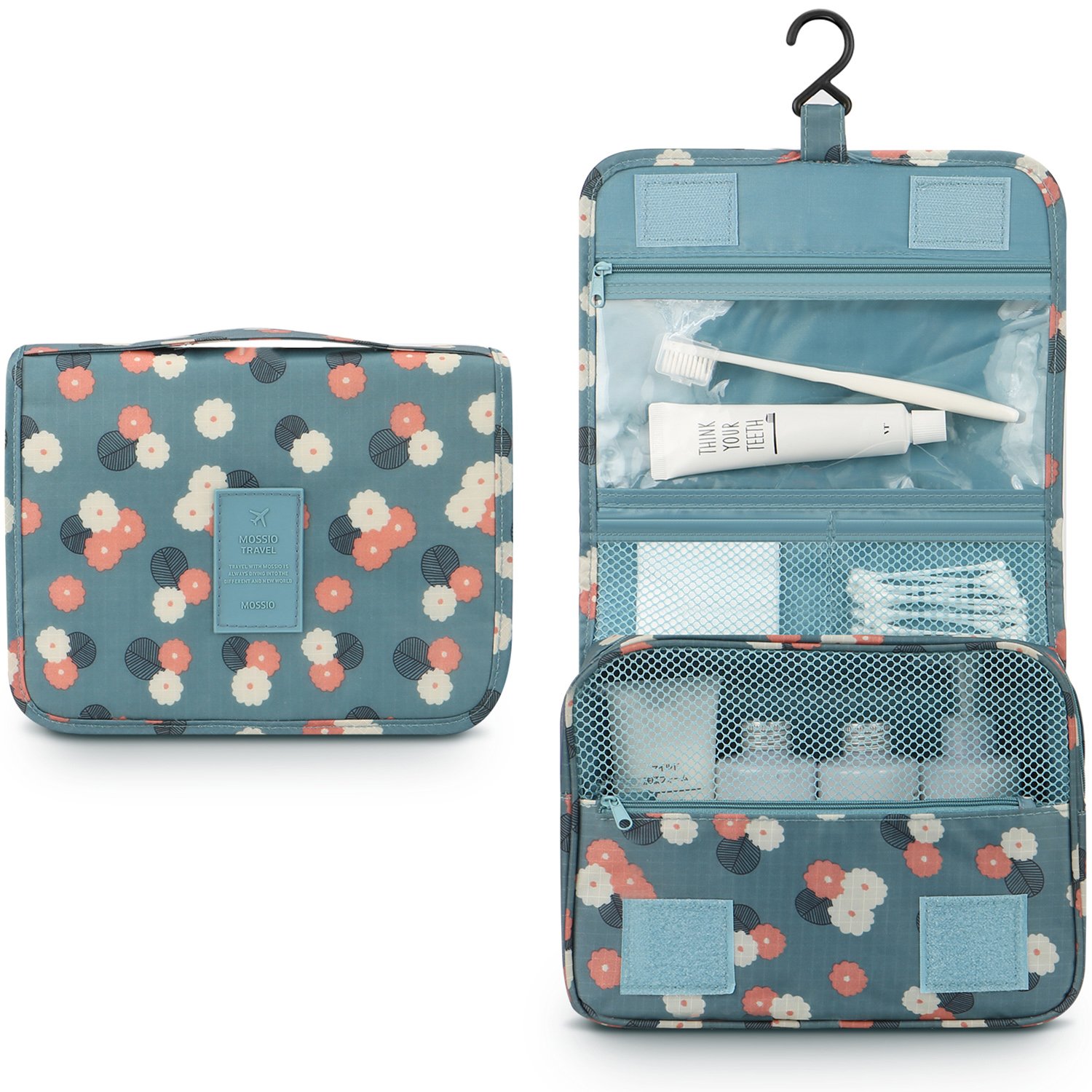 Mossio Hanging Toiletry Bag for Travel - Large Waterproof Cosmetic Makeup Organizer with Sturdy Hook for Men & Women | Perfect for Bathroom, Gym, Camping & Vacation Essentials