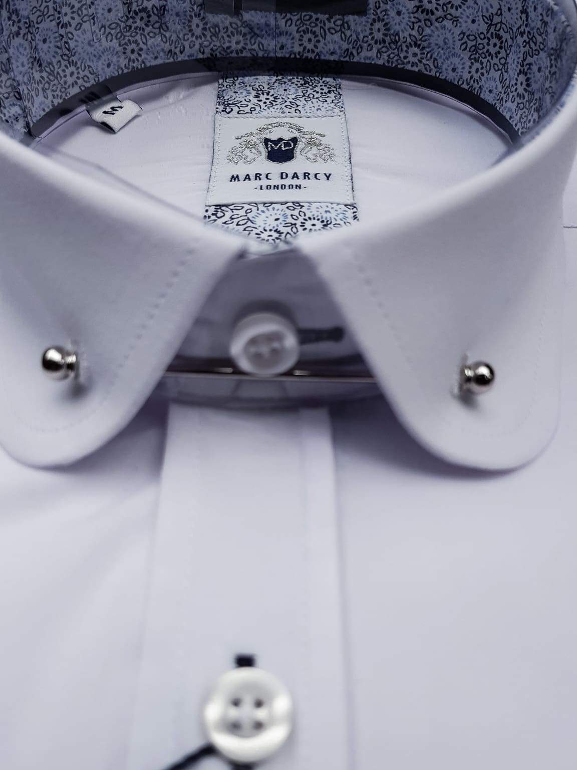 Marc Darcy Benson White Penny Collar Shirt with Collar Bar - Classic Men's Formal Dress Shirt for Business, Weddings & Special Occasions